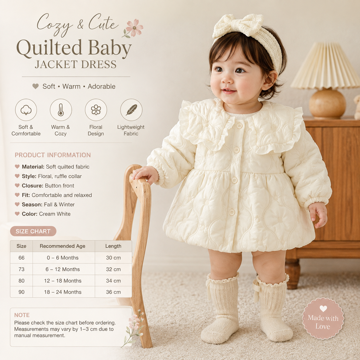 Cozy Quilted Baby Girl Jacket Dress