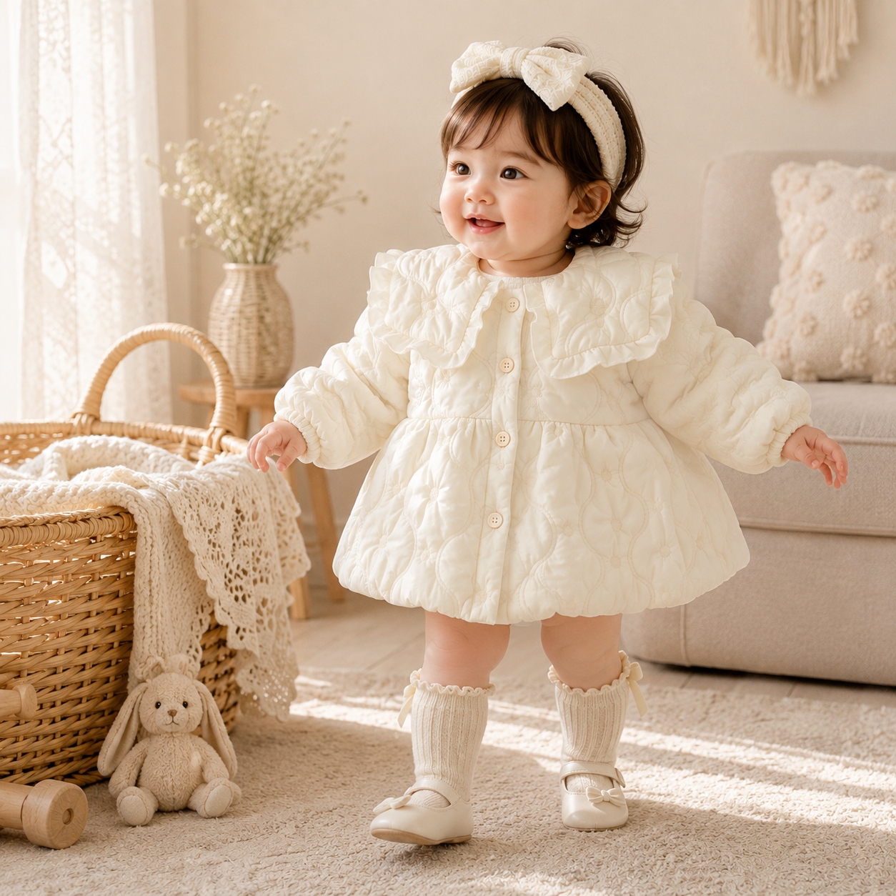 Cozy Quilted Baby Girl Jacket Dress