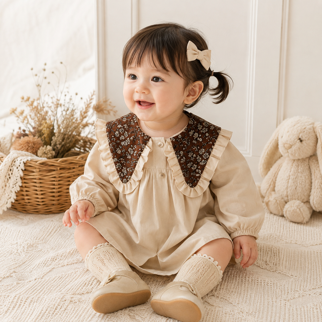 Vintage Floral Baby Girl Dress & Romper Set