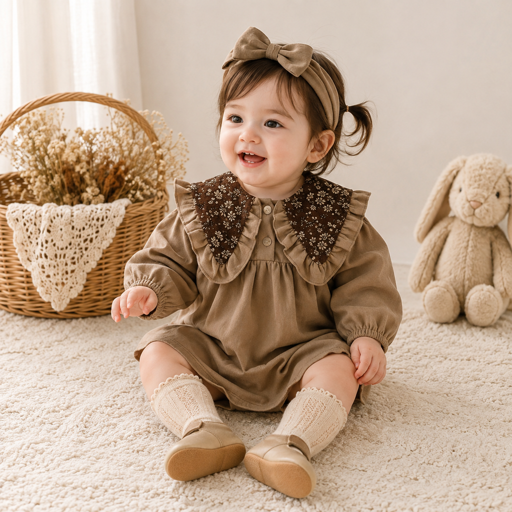 Vintage Floral Baby Girl Dress & Romper Set