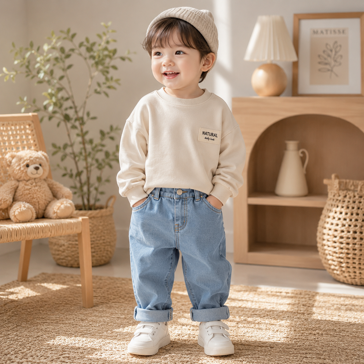 Baby Solid Color Casual High Waist Soft Jeans