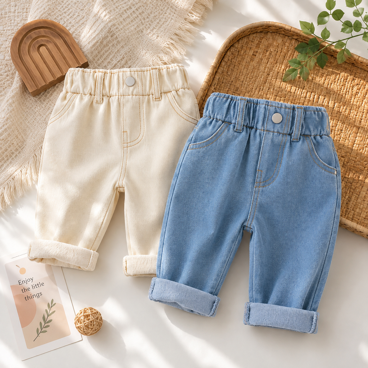 Baby Solid Color Casual High Waist Soft Jeans