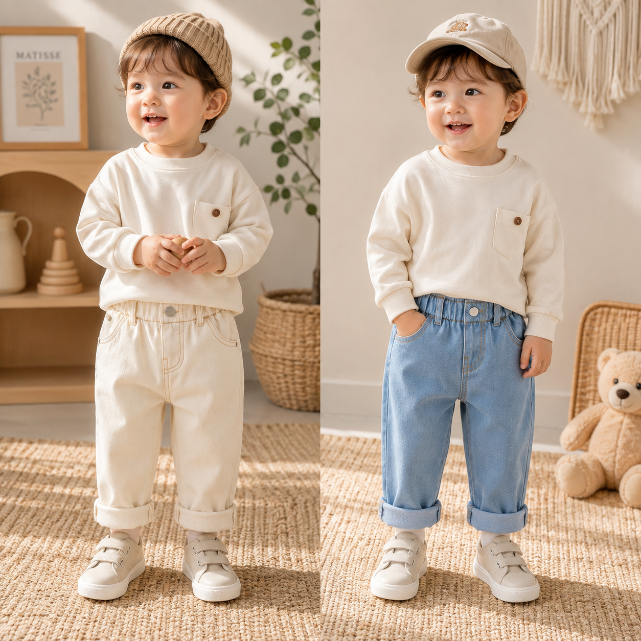 Baby Solid Color Casual High Waist Soft Jeans